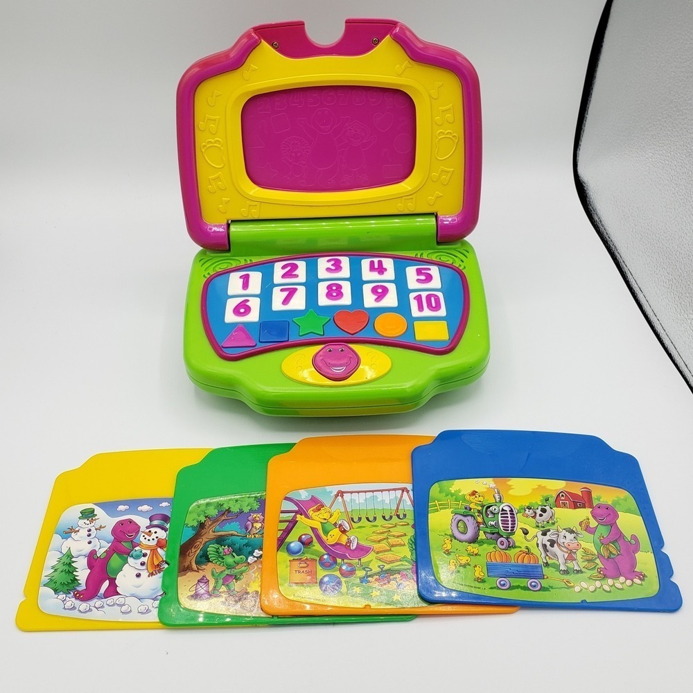 Vintage Barney The Purple Dinosaur Interactive Laptop Mattel W/4 Cartridges Rare